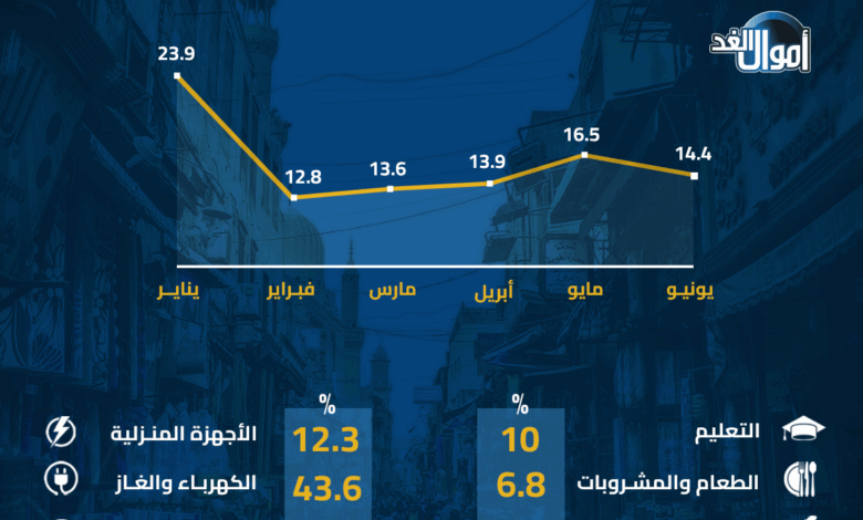 تراجع التضخم السنوي فى مصر إلى 14.4% في يونيو 2025| «انفوجراف»