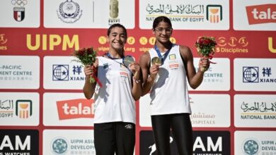 ملك إسماعيل وفريدة خليل تتوجان بذهبية تتابع السيدات ببطولة العالم للتتابعات للخماسي الحديث